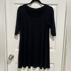 EILEEN FISHER Chic Black Half Sleeve SCOOP NECK SWING Dress, MINIMALIST, SIZE PM